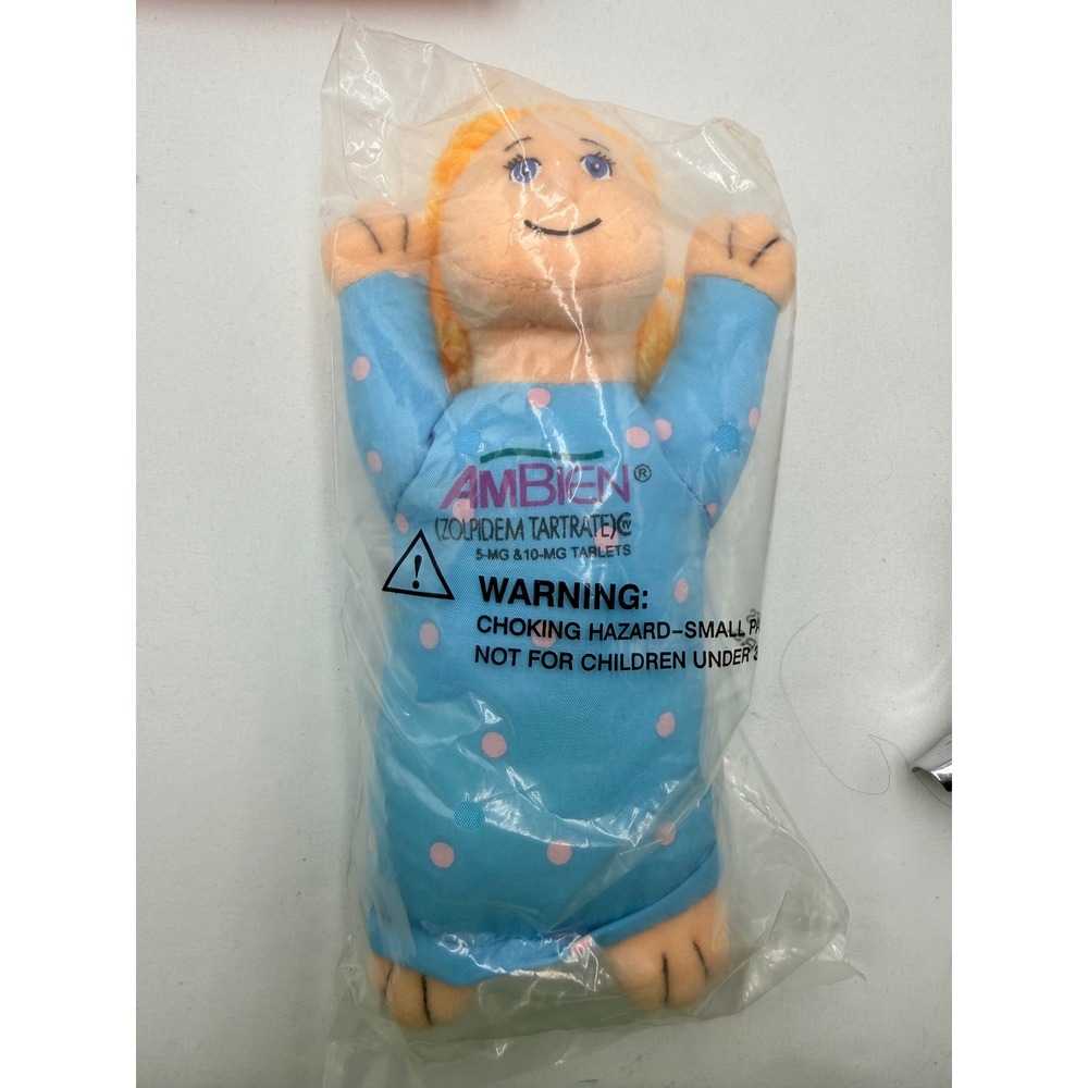 Ambien Plush Doll Pharma Promo OS Blue New Sealed Sleep Aid Advertising